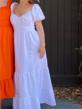 Peppermayo White Maxi Dress with Puff Sleeves